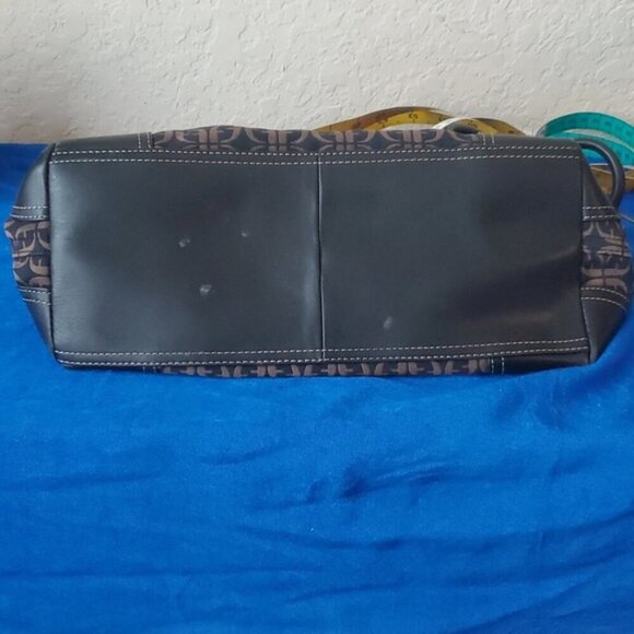 VTG Fossil Black/Brown Signature Canvas Leather Satchel - Picture 3 of 9